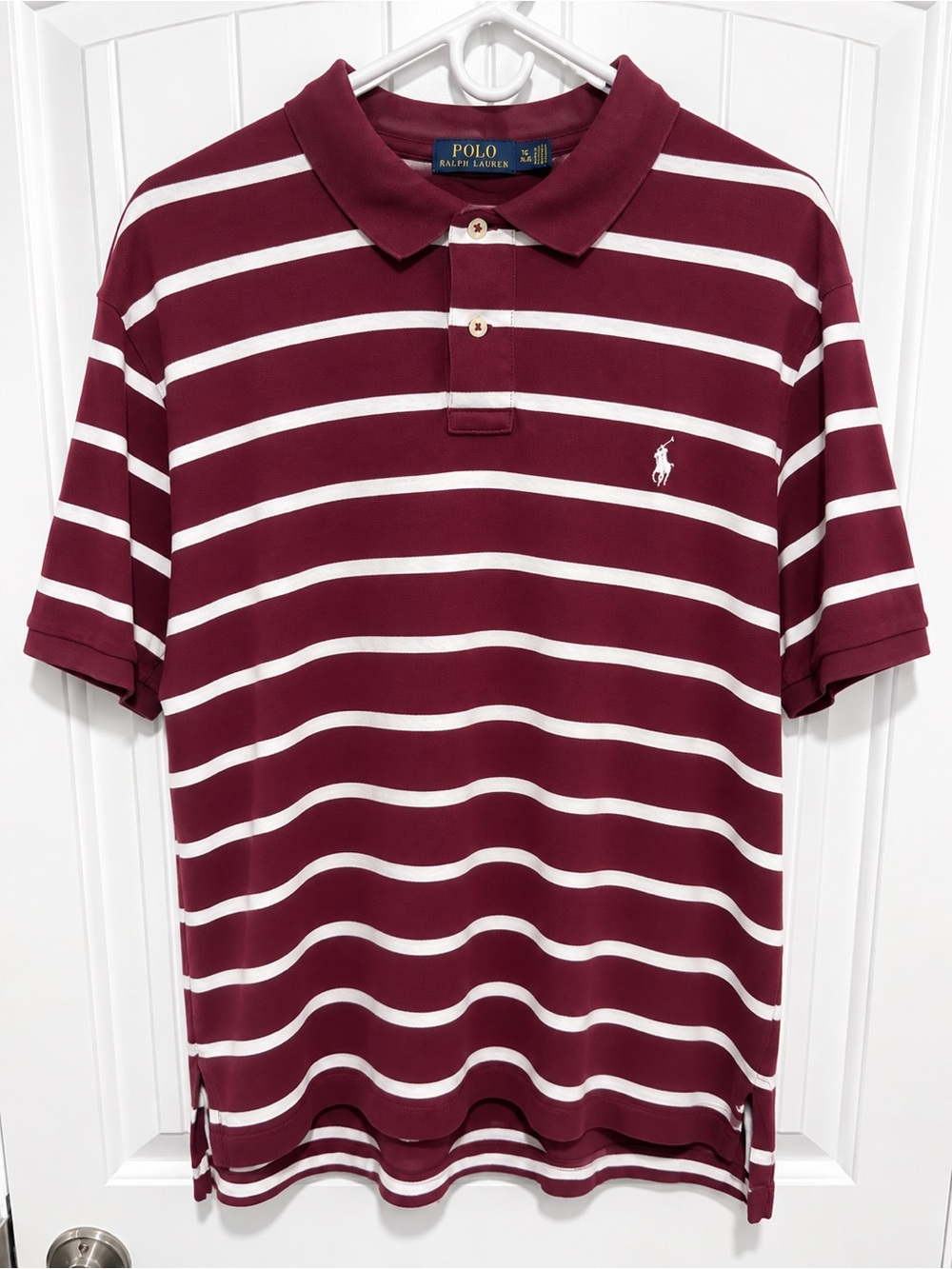 Polo Ralph Lauren Men’s XL Burgundy White Striped Polo Shirt Classic Pony